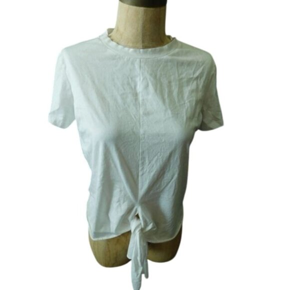 Theory Size M Medium White Knit Designer Tie Front Cap Sleeve top - Picture 1 of 2